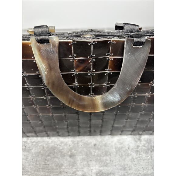 Vintage Lucite Bakelite Tortoise Square Tiles Purse Clutch Day/Evening Brown Bag - Picture 2 of 9